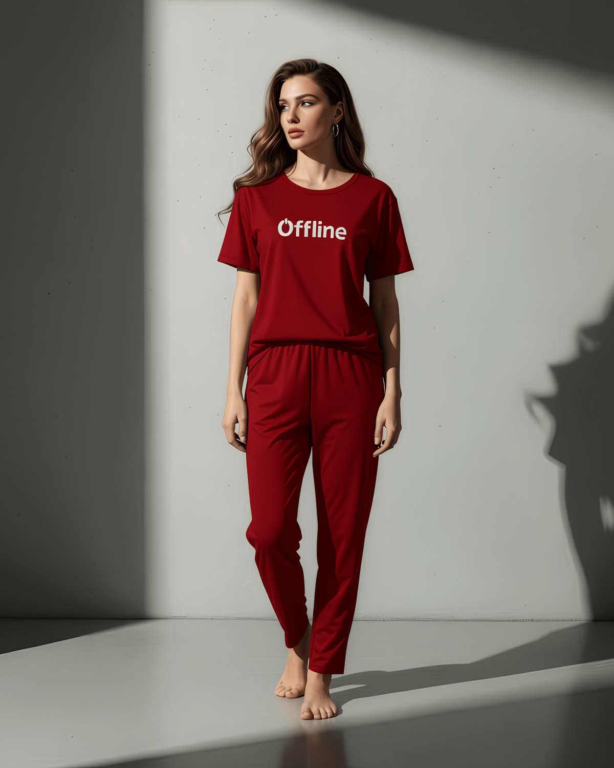 Maroon Offline Printed PJ Set - Silknlove.com