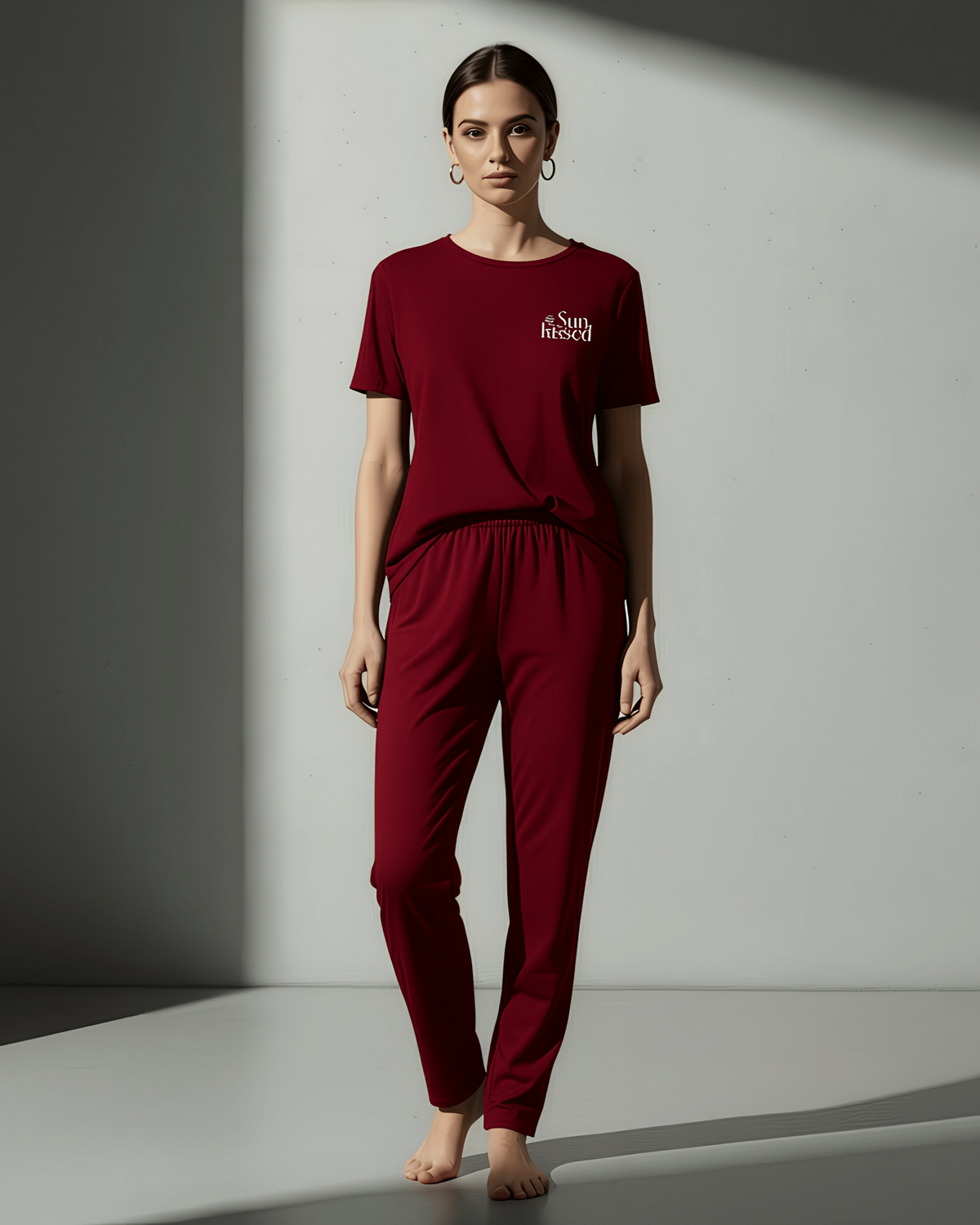 Maroon Sun Kissed Printed PJ Set - Silknlove.com