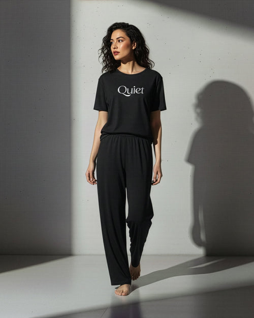 Black Quiet Printed PJ Set - Silknlove.com