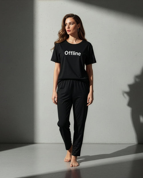 Black Offline Printed PJ Set - Silknlove.com