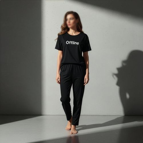 Black Offline Printed PJ Set