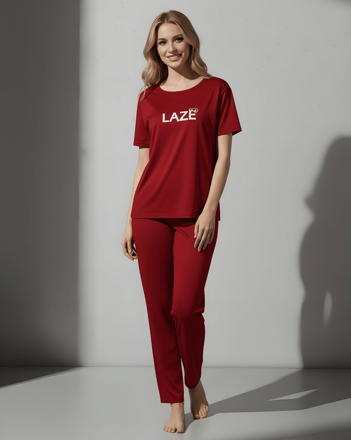 Maroon Laze Printed PJ Set - Silknlove.com
