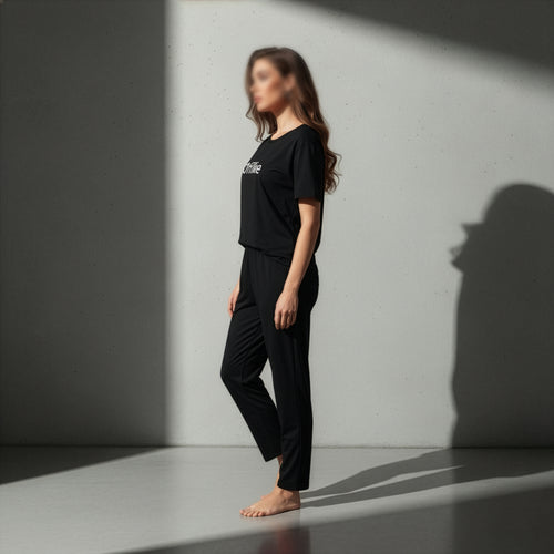 Black Offline Printed PJ Set