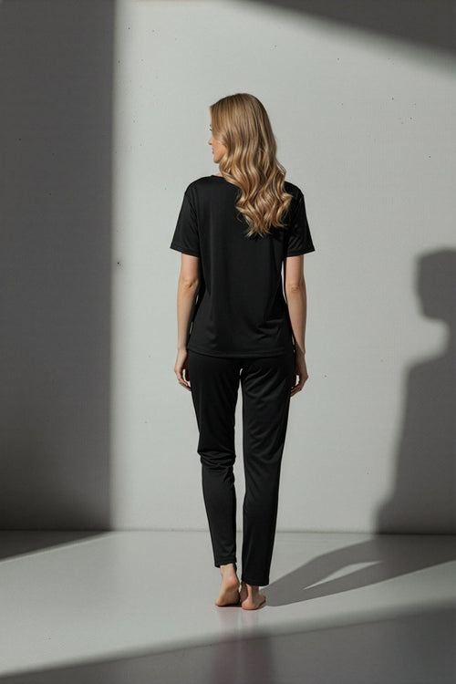 Black Laze Printed PJ Set - Silknlove.com