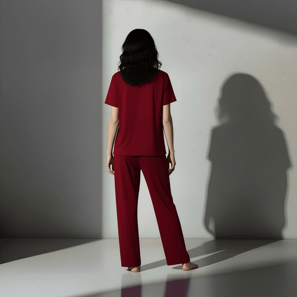 Maroon Quiet Printed PJ Set - Silknlove.com