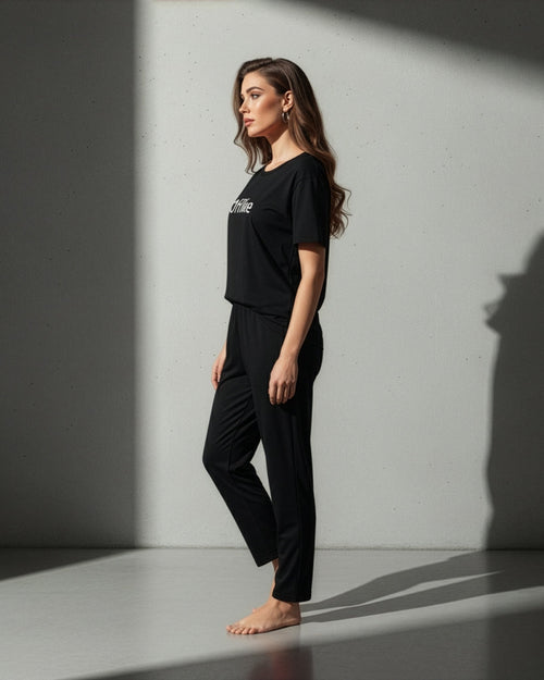 Black Offline Printed PJ Set - Silknlove.com
