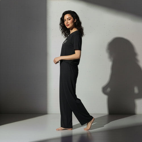 Black Quiet Printed PJ Set - Silknlove.com