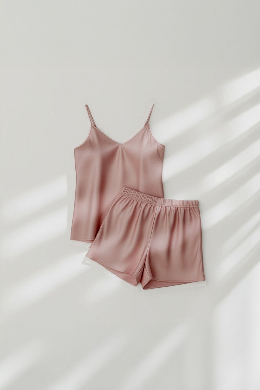 Camisole Style Silk Shorts PJ Set - Dusty Rose + (Free Scrunchie) - Silknlove.com