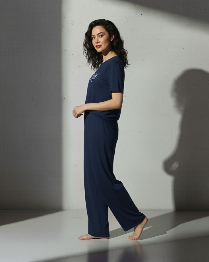 NavyBlue Quiet Printed PJ Set - Silknlove.com