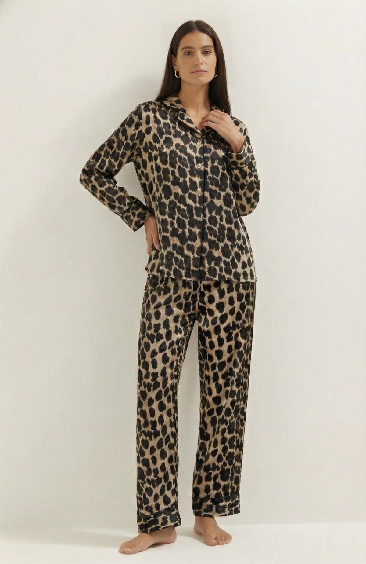 Cheeta Printed Button Down PJ Set - Silknlove.com